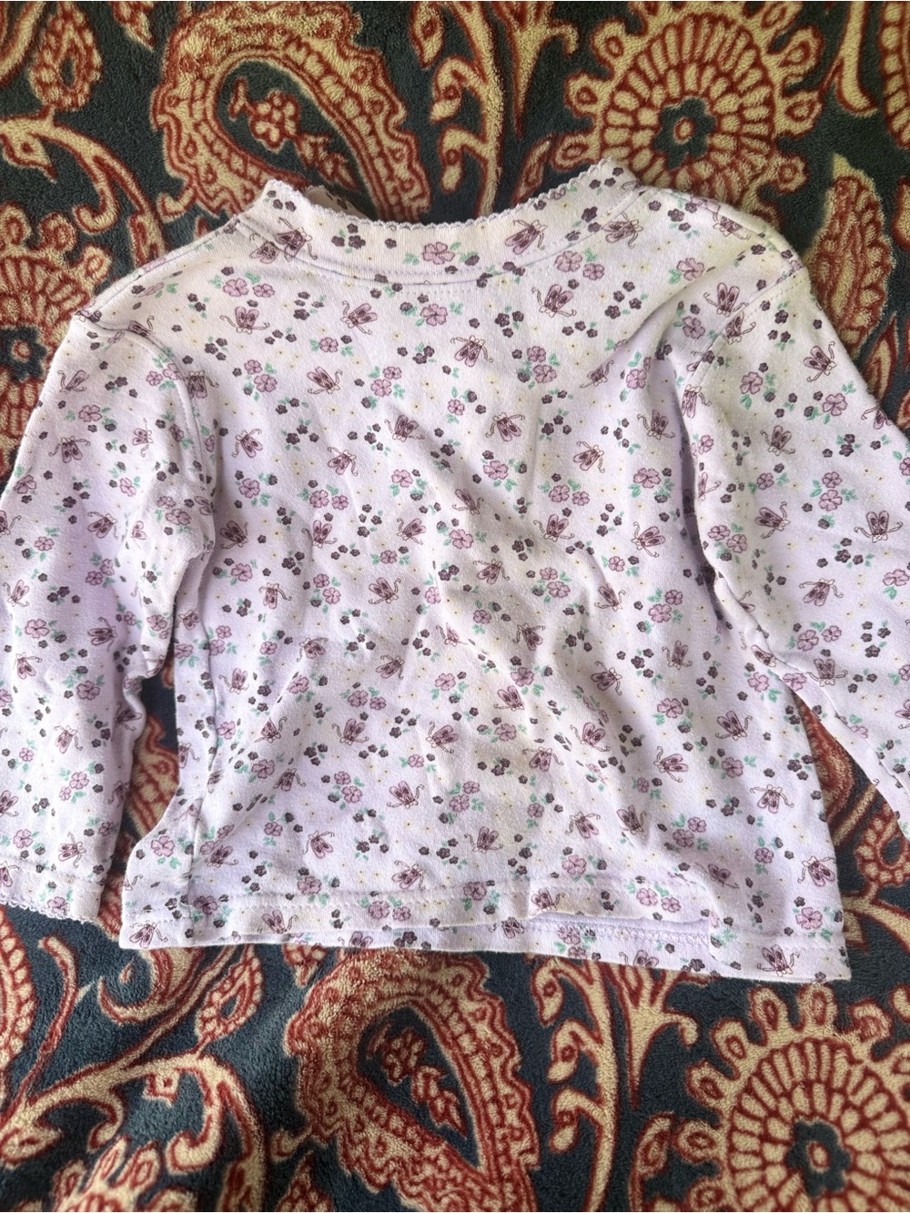 Vintage Toddler Girls Floral Mock Neck Top Light Purple Cotton Blend Long Sleeve